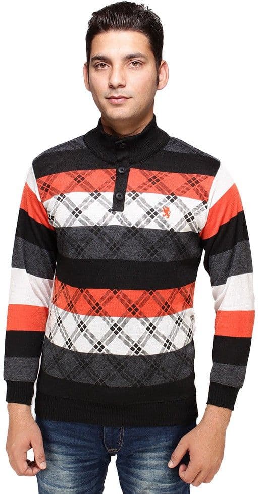 Hira Fashion Wear Checkered Turtle Neck Wedding, Casual, Party, Formal Men's Sweater