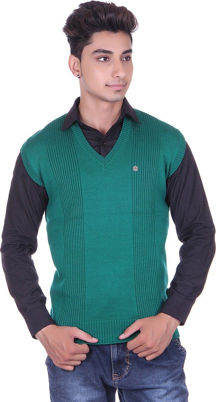 Pierre Carlo Solid, Self Design V-neck Casual Men's Sweater