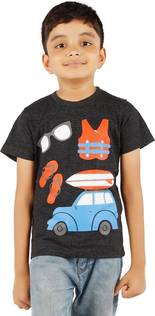 BIKER BOYS Printed Boy's Round Neck Grey T-Shirt