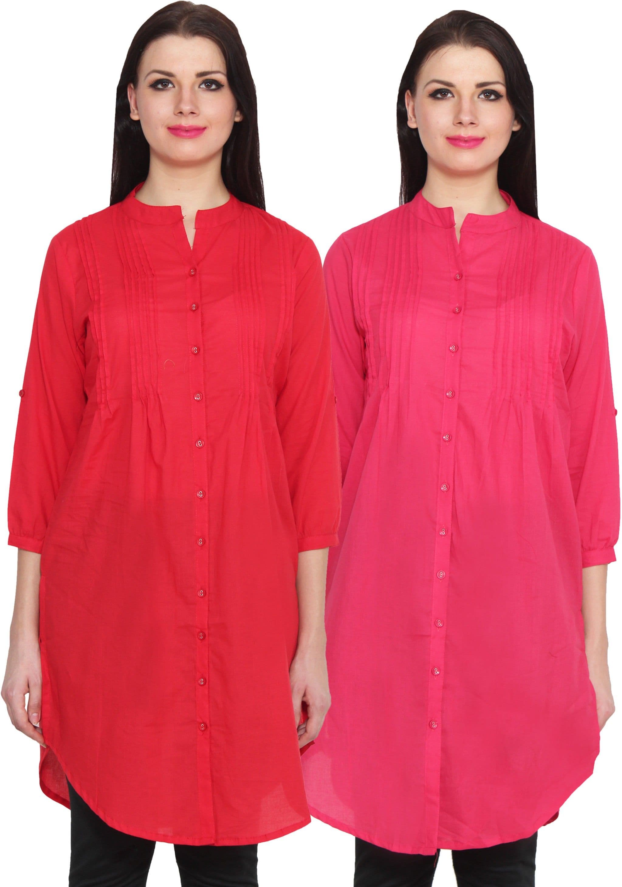 NumBrave Casual 3/4 Sleeve Solid Women's Red, Pink Top