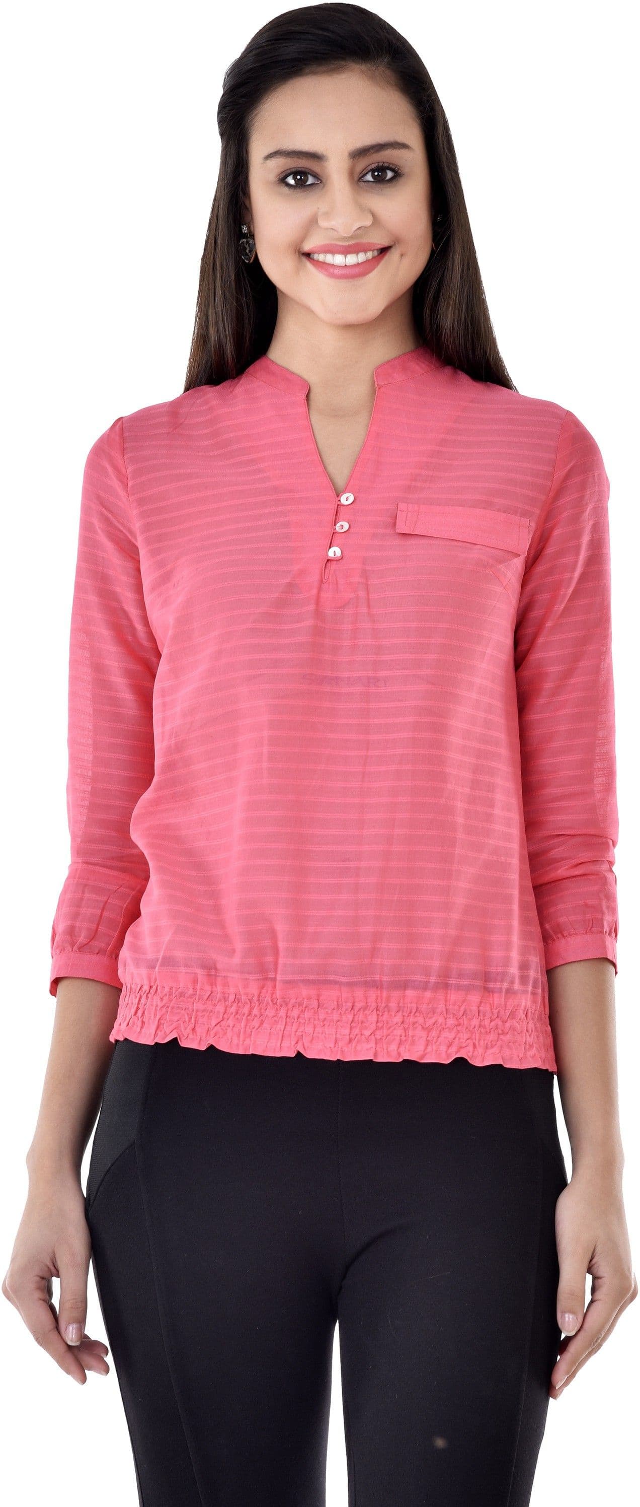 Colors Couture Casual 3/4 Sleeve Solid Women's Top