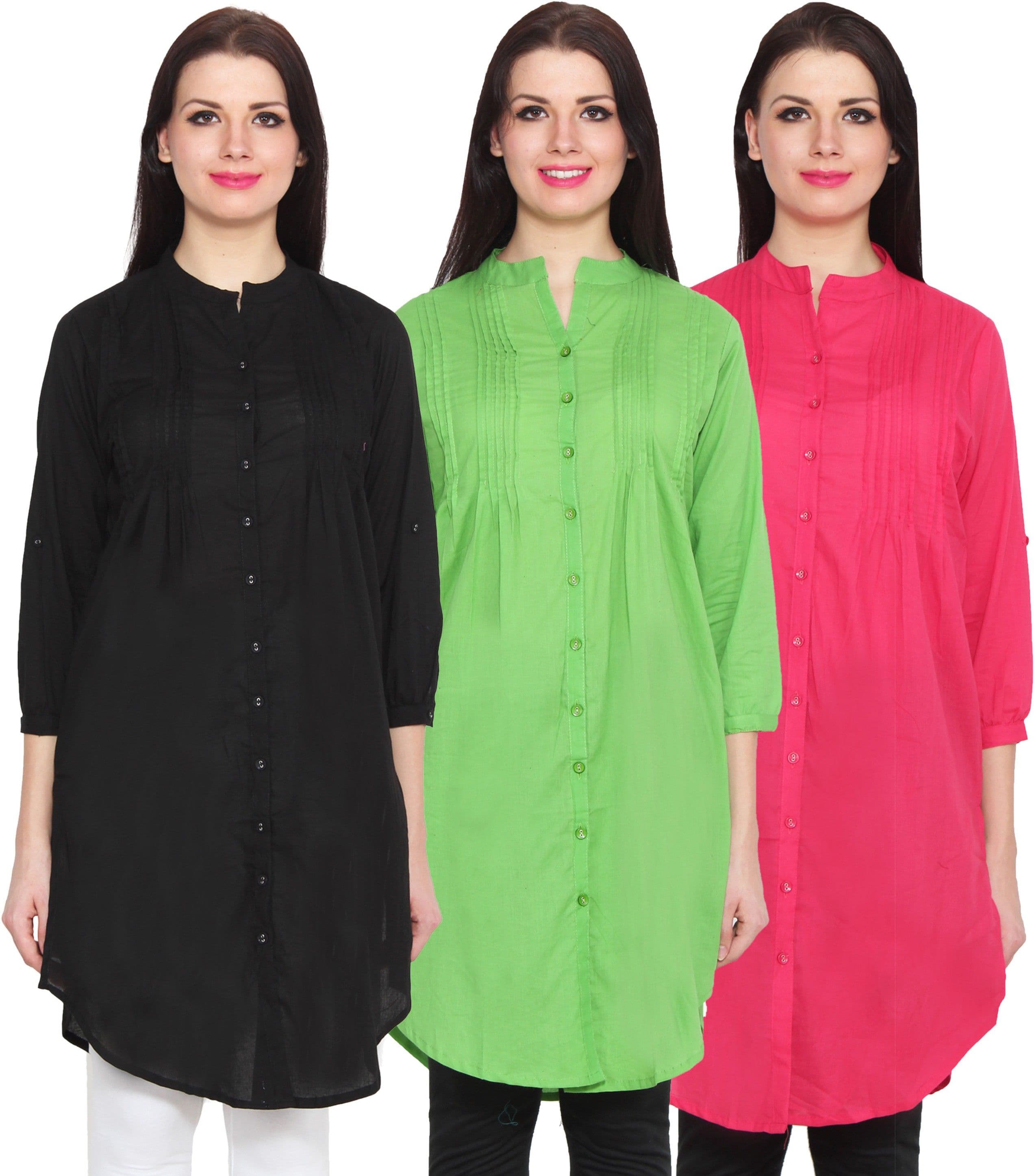 NumBrave Casual 3/4 Sleeve Solid Women's Black, Green, Pink Top