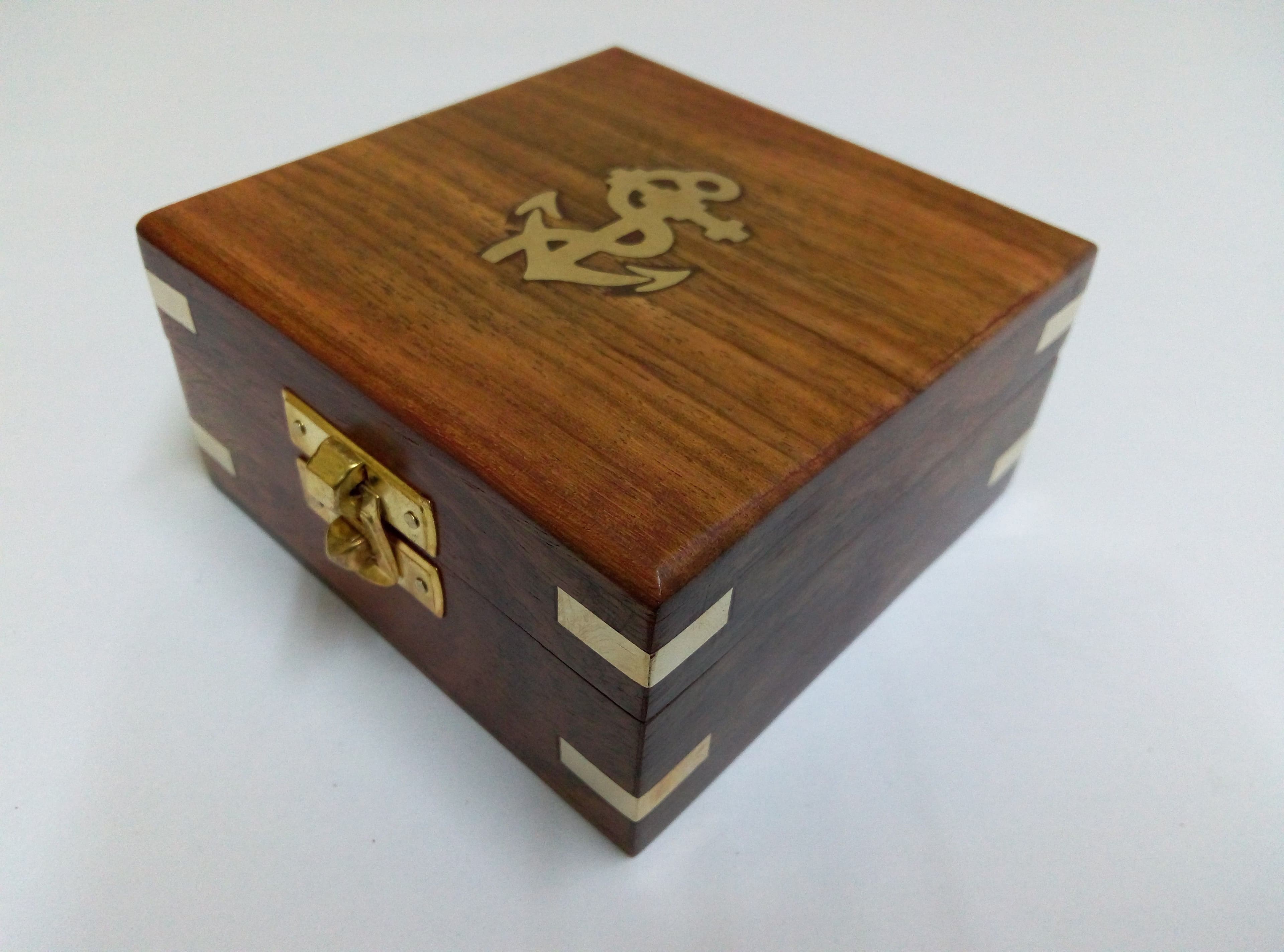 Kartique Handmade Wooden Box for Women Jewel Organizer Square Anchor Décor Jewellery Box Vanity Jewellery