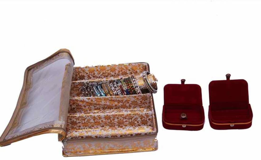 Kuber Industries Bangle Four Roll & Ring & Earing Box Jewellery Vanity Pouch