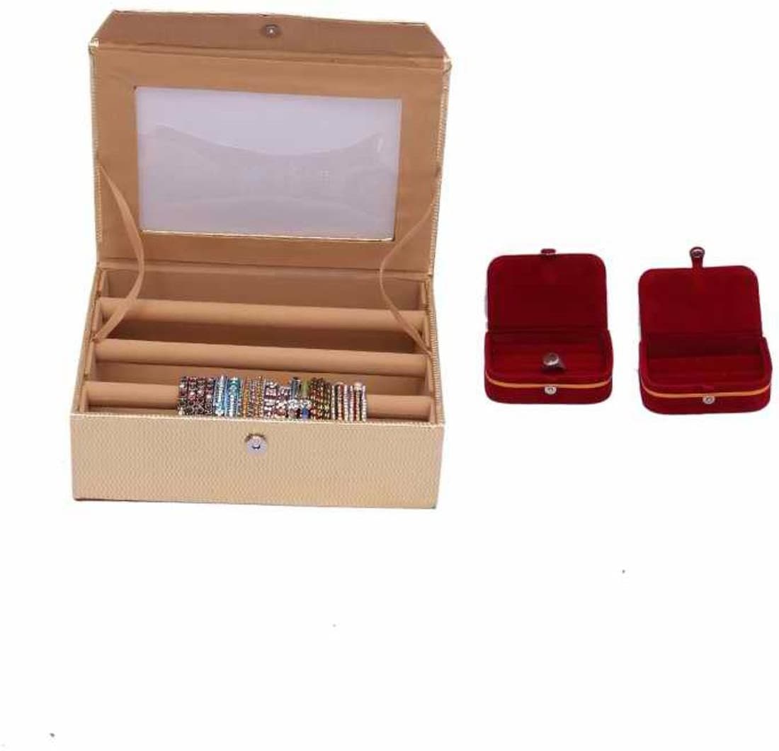 Kuber Industries Bangle Three Roll & ring & Earing Box Jewellery Vanity Case