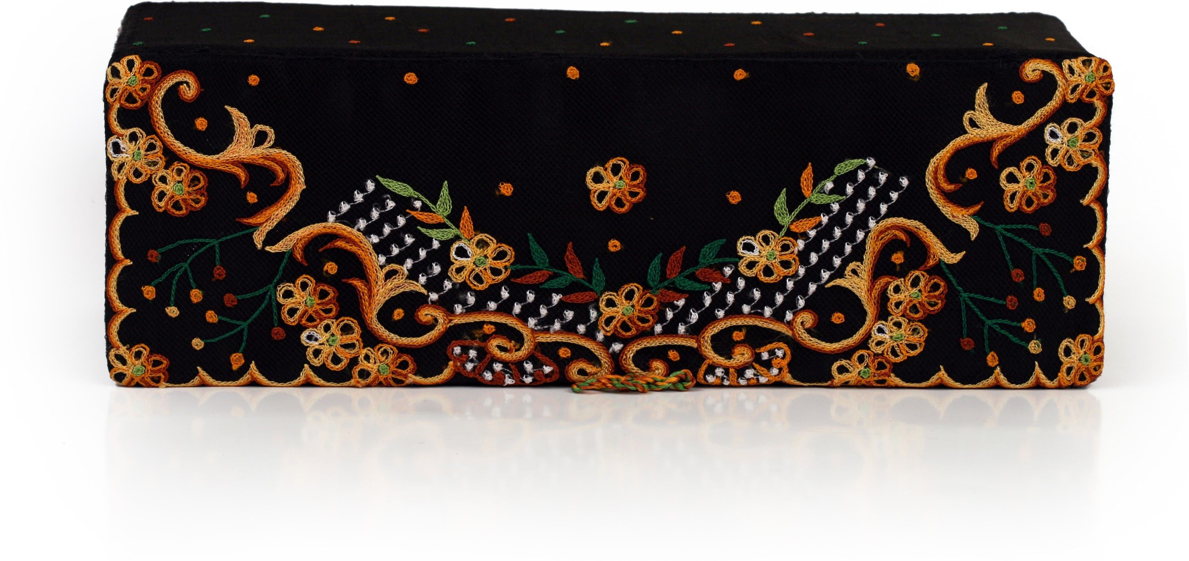 Soulful Threads Yellow Thread Aari Embroidered Black Net Bangle Vanity Multi Purpose