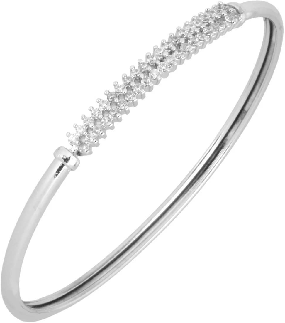 The Jewelbox Brass Cubic Zirconia Rhodium Bangle