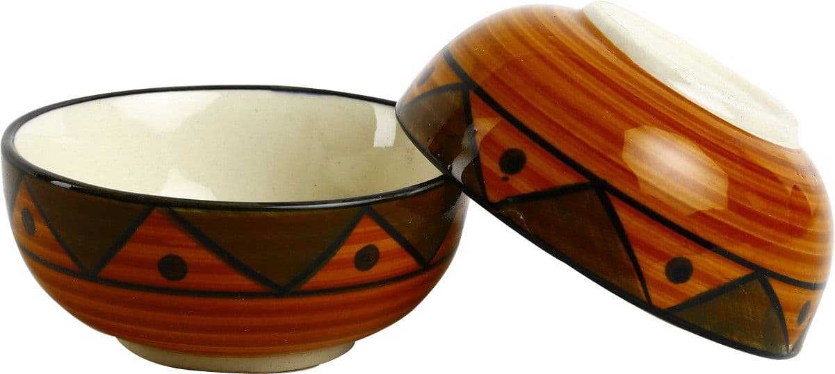 Caffeine Handmade Tribal Print Influenced Katori Bowl (Set of 2) Stoneware Bowl Set