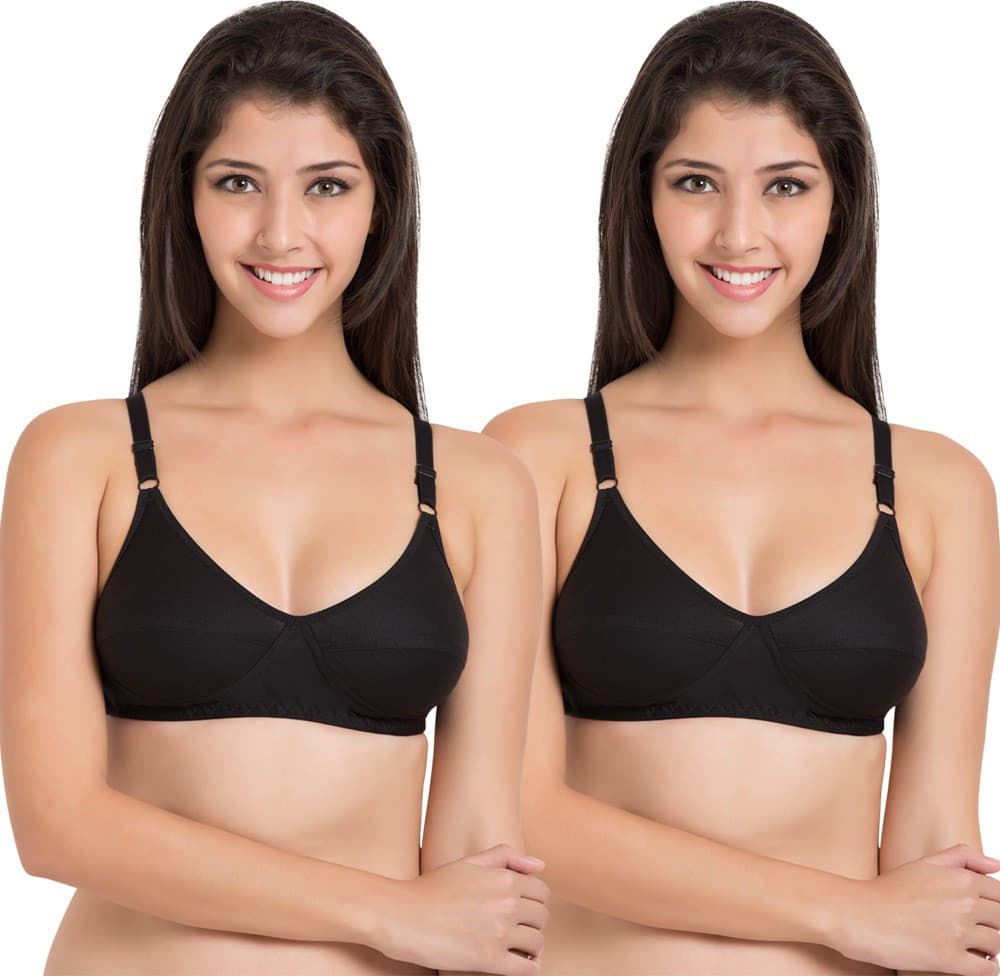 Souminie by Belle Lingeries - Pure Cotton Non Stretchable Black Dailywear Mature Women's Full Coverage Bra