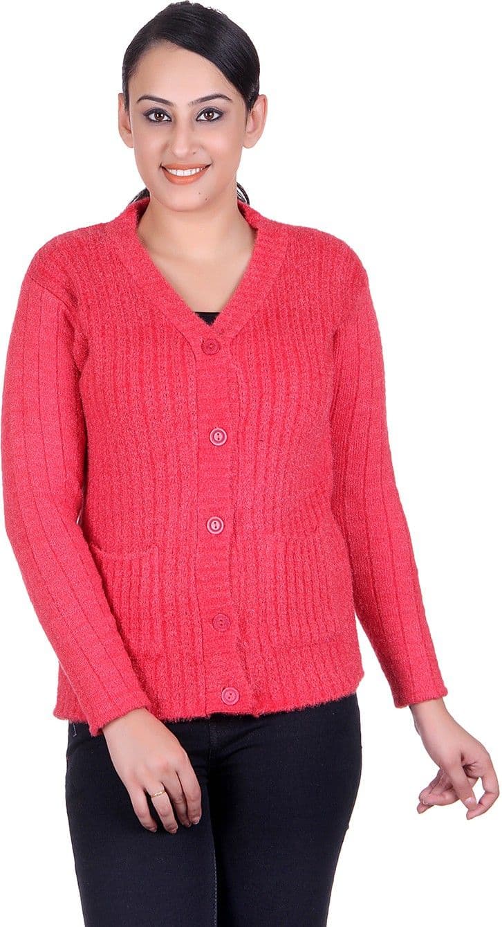 LAADLI JI Women's Button Solid, Self Design Cardigan