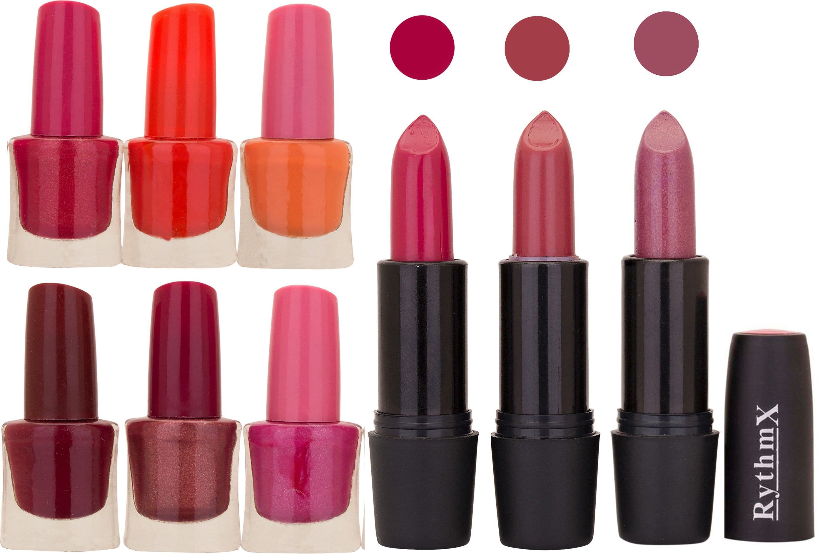 RYTHMX NEW NEON IMPORTANT NAIL POLISHES AND BLACK LIPSTICKS COMBO 043