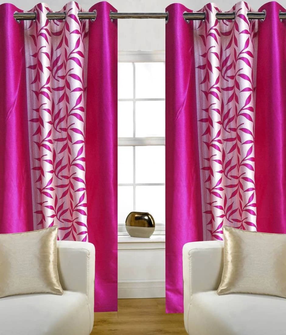 Handloomhub Polyester Pink Floral Eyelet Door Curtain