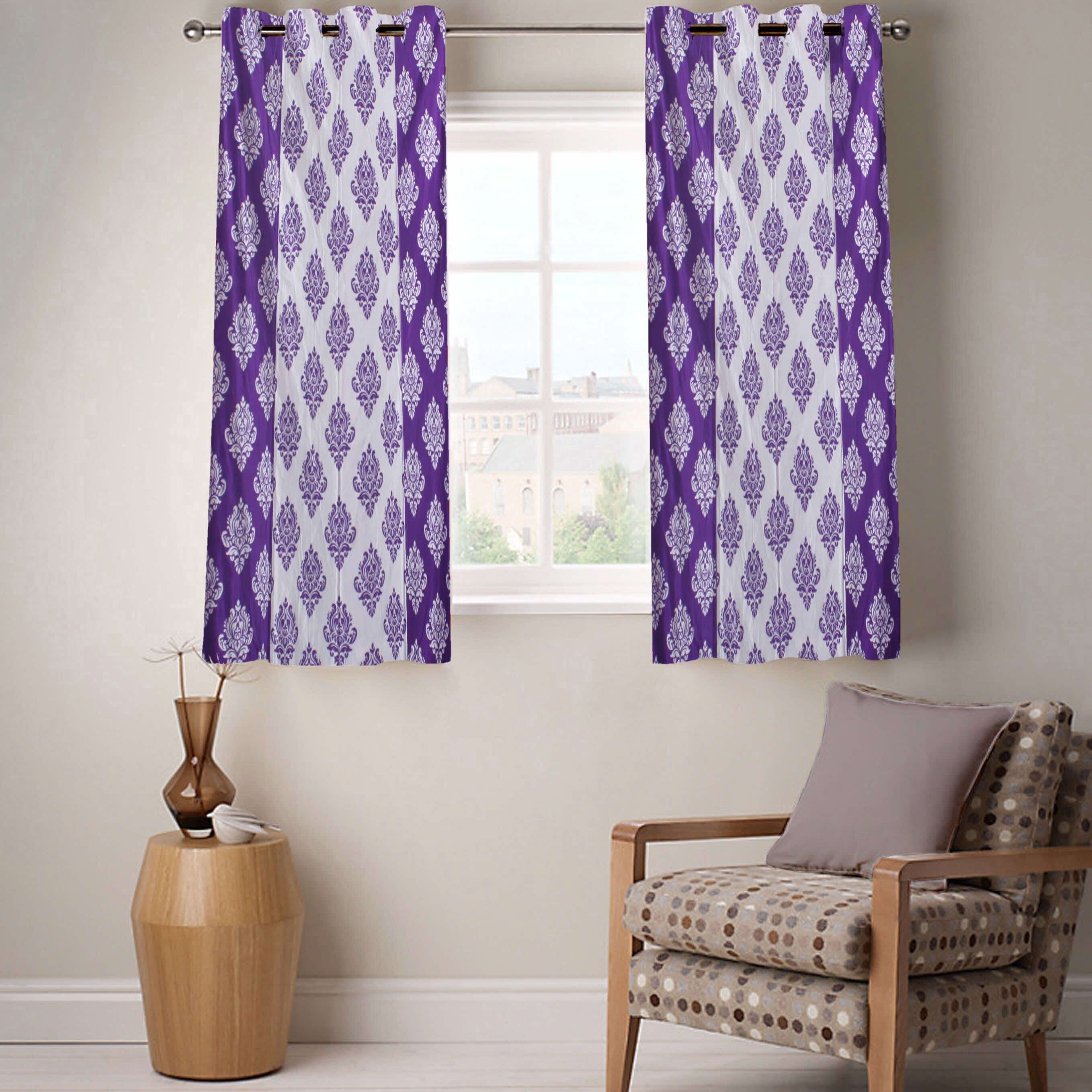 Fabutex Polyester Purple Motif Eyelet Window Curtain