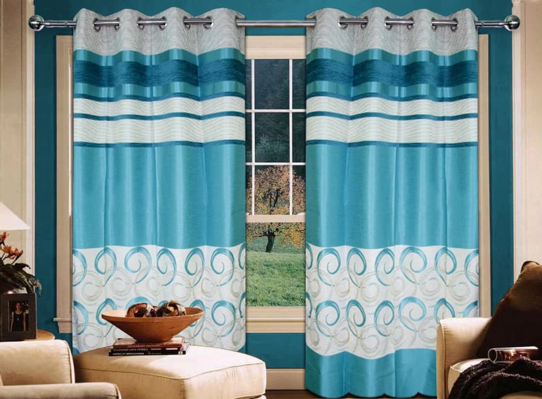 Home Creations Polyester Blue Floral Eyelet Door Curtain