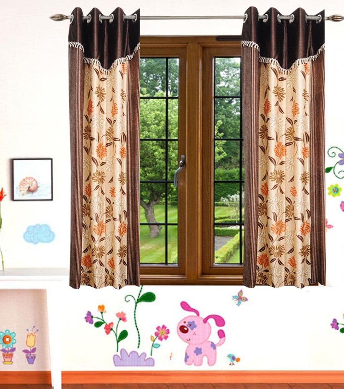 HomeeHub Polyester Multicolor Self Design Eyelet Window Curtain