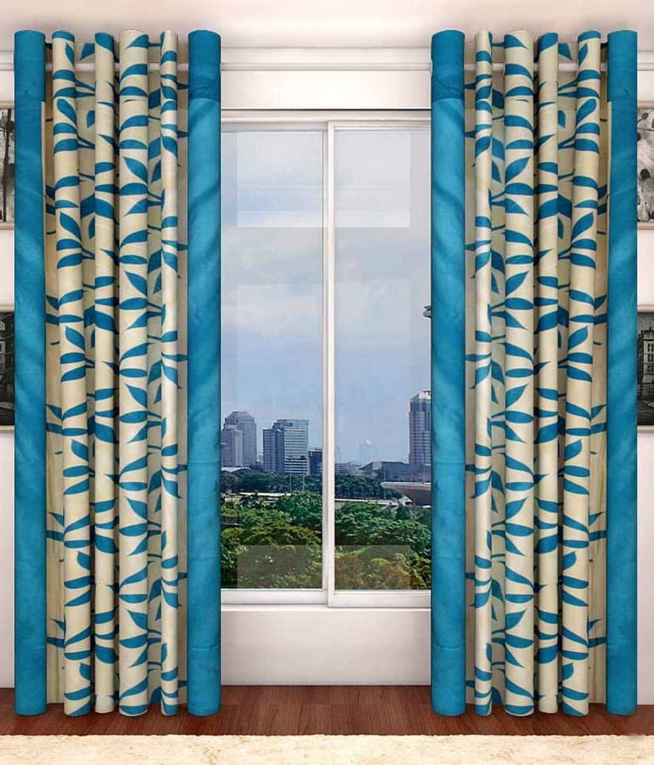 Home Fashion Gallery Polyester Light Blue Floral Eyelet Door Curtain