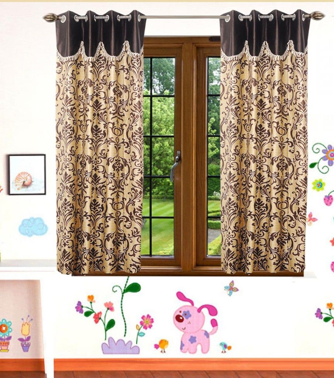 HomeeHub Polyester Multicolor Self Design Eyelet Window Curtain