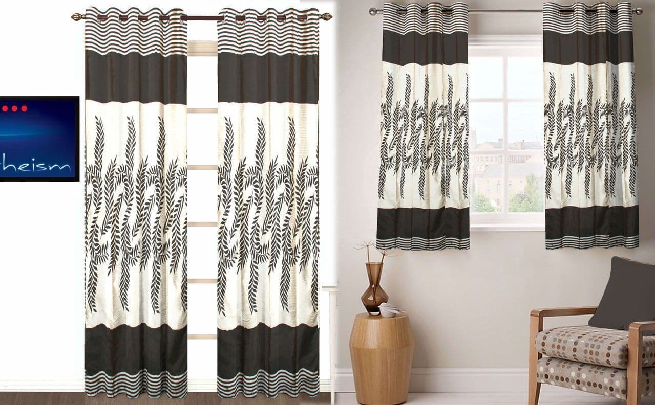 Fabutex Polyester Black, White Abstract Eyelet Window & Door Curtain