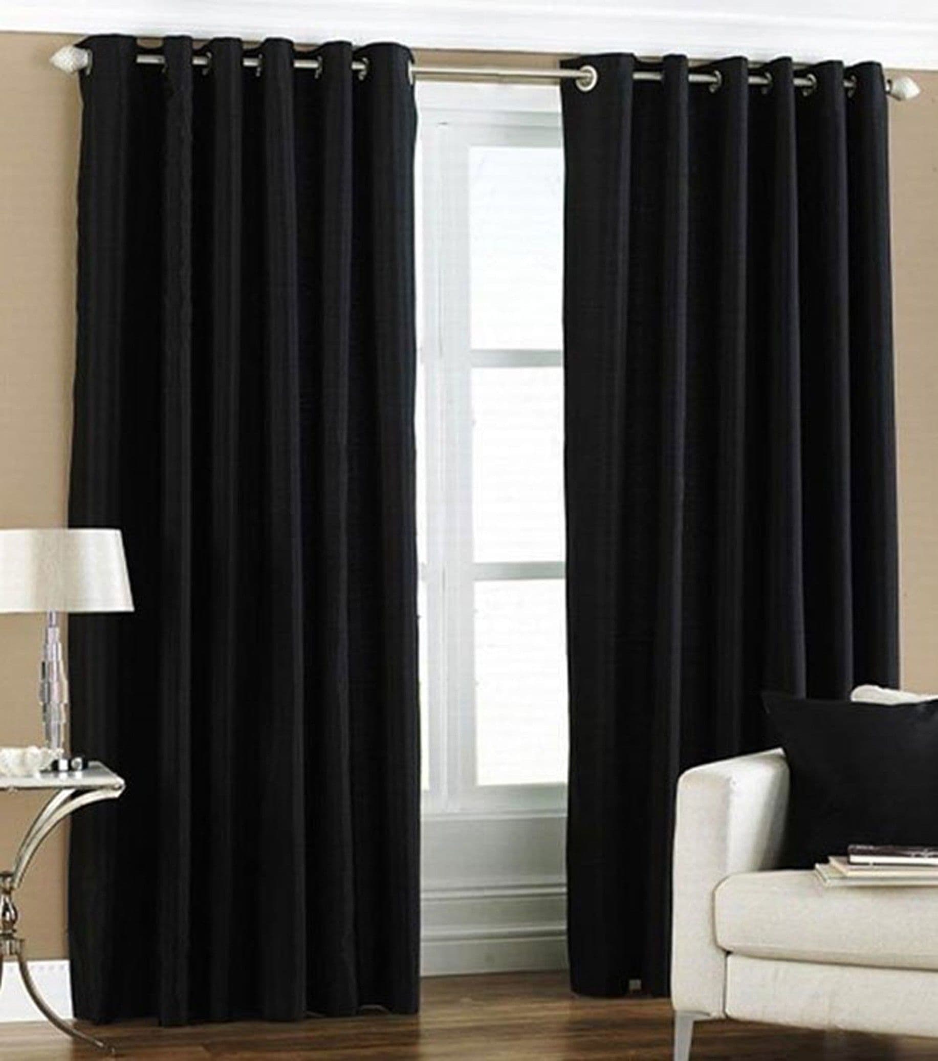 Home Fashion Gallery Polyester Black Plain Eyelet Door Curtain