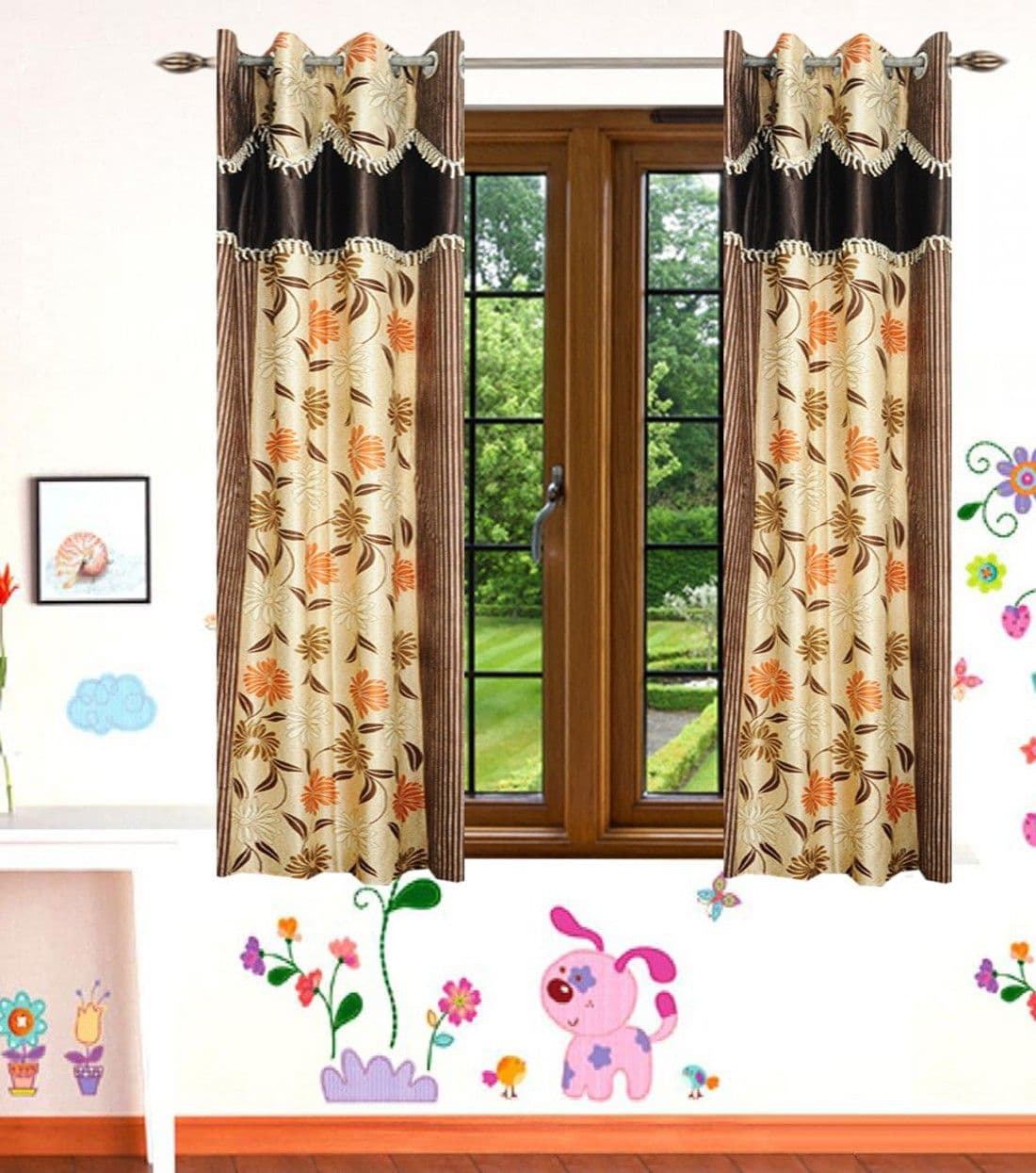 HomeeHub Polyester Multicolor Self Design Eyelet Window Curtain