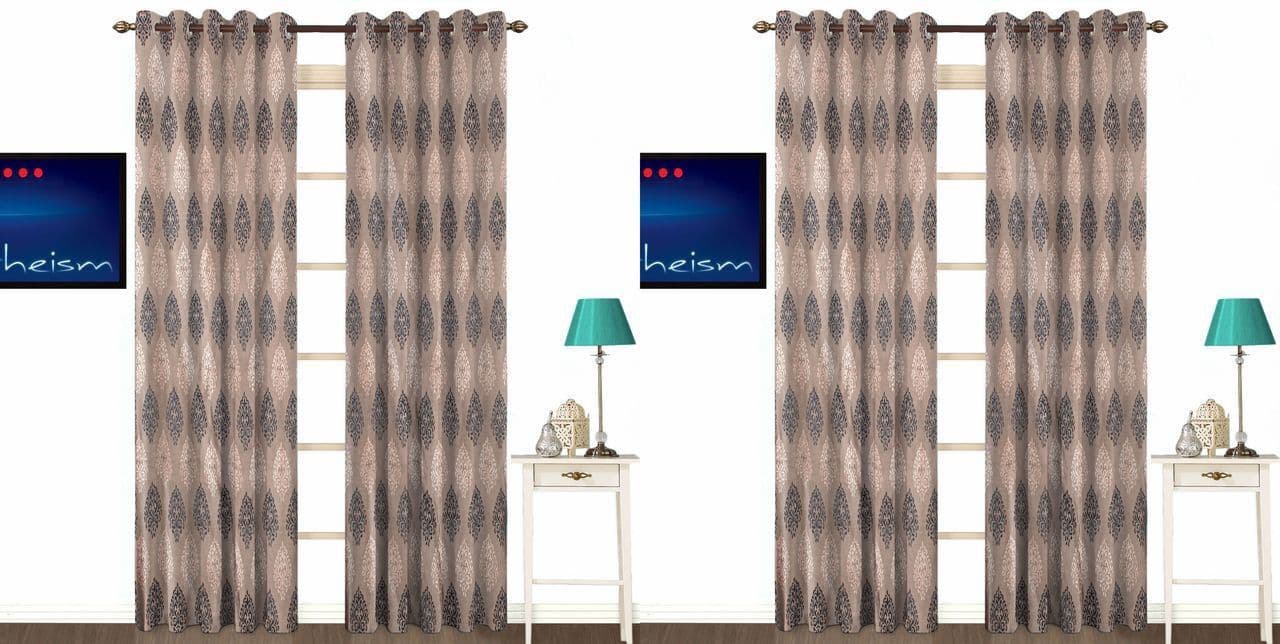 Fabutex Jacquard Black And Brown Geometric Eyelet Door Curtain