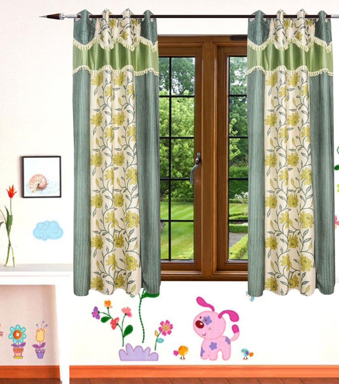 HomeeHub Polyester Multicolor Self Design Eyelet Window Curtain