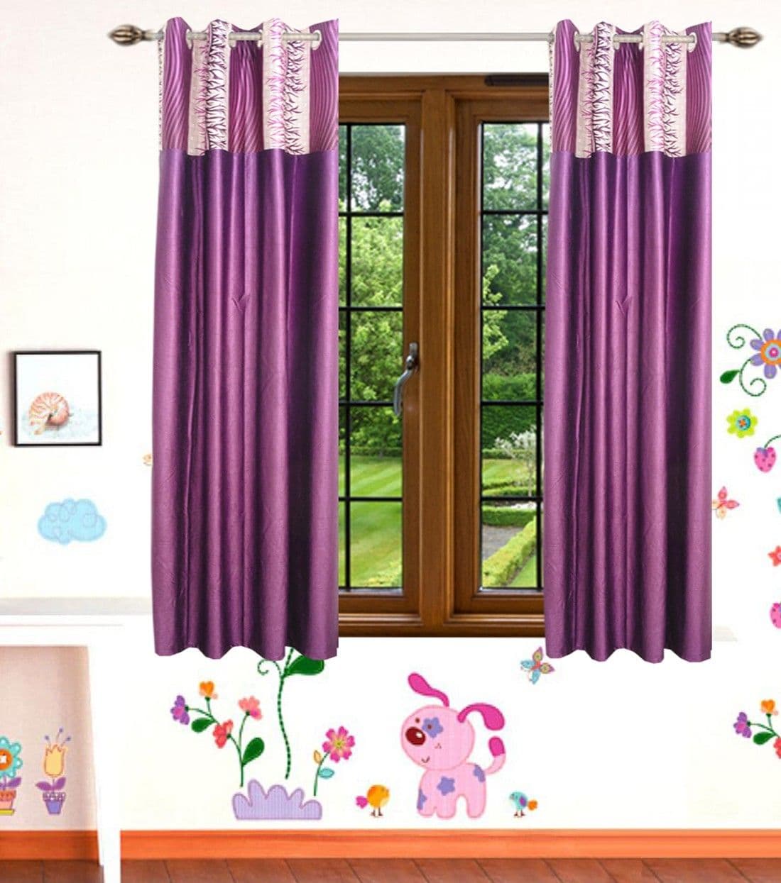 HomeeHub Polyester Multicolor Self Design Eyelet Window Curtain