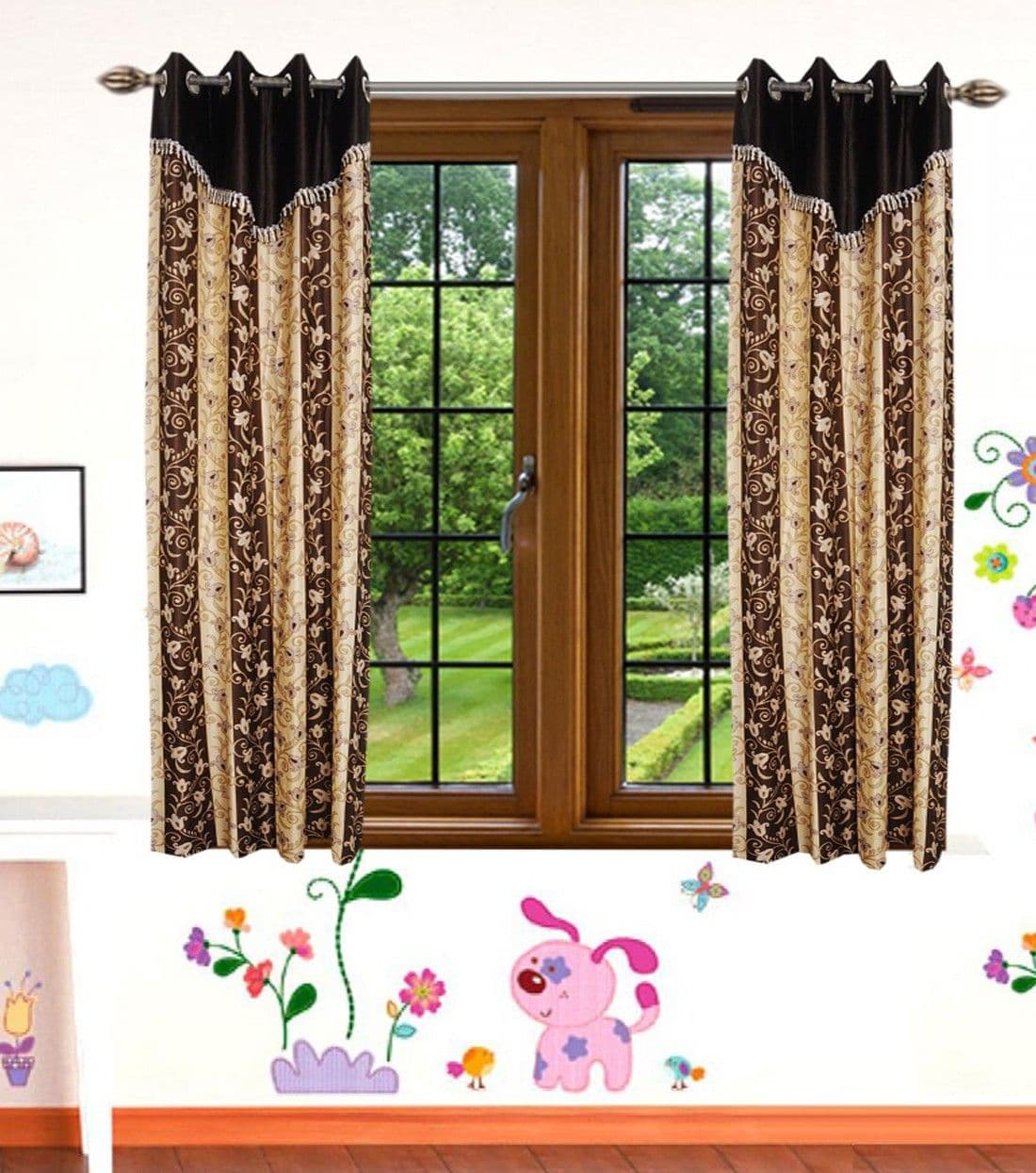HomeeHub Polyester Multicolor Self Design Eyelet Window Curtain