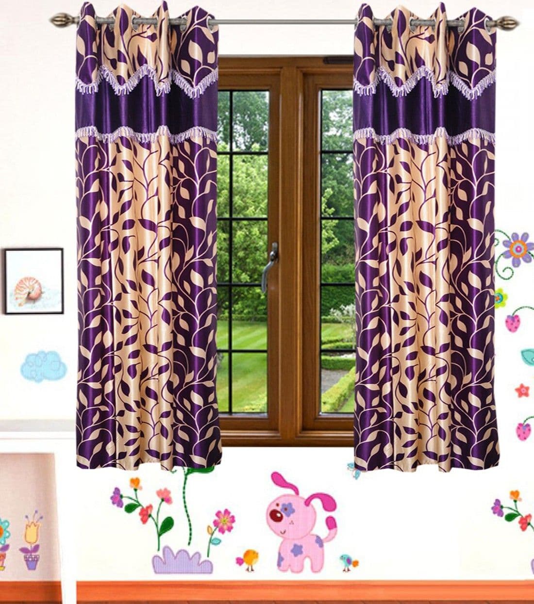 HomeeHub Polyester Multicolor Self Design Eyelet Window Curtain
