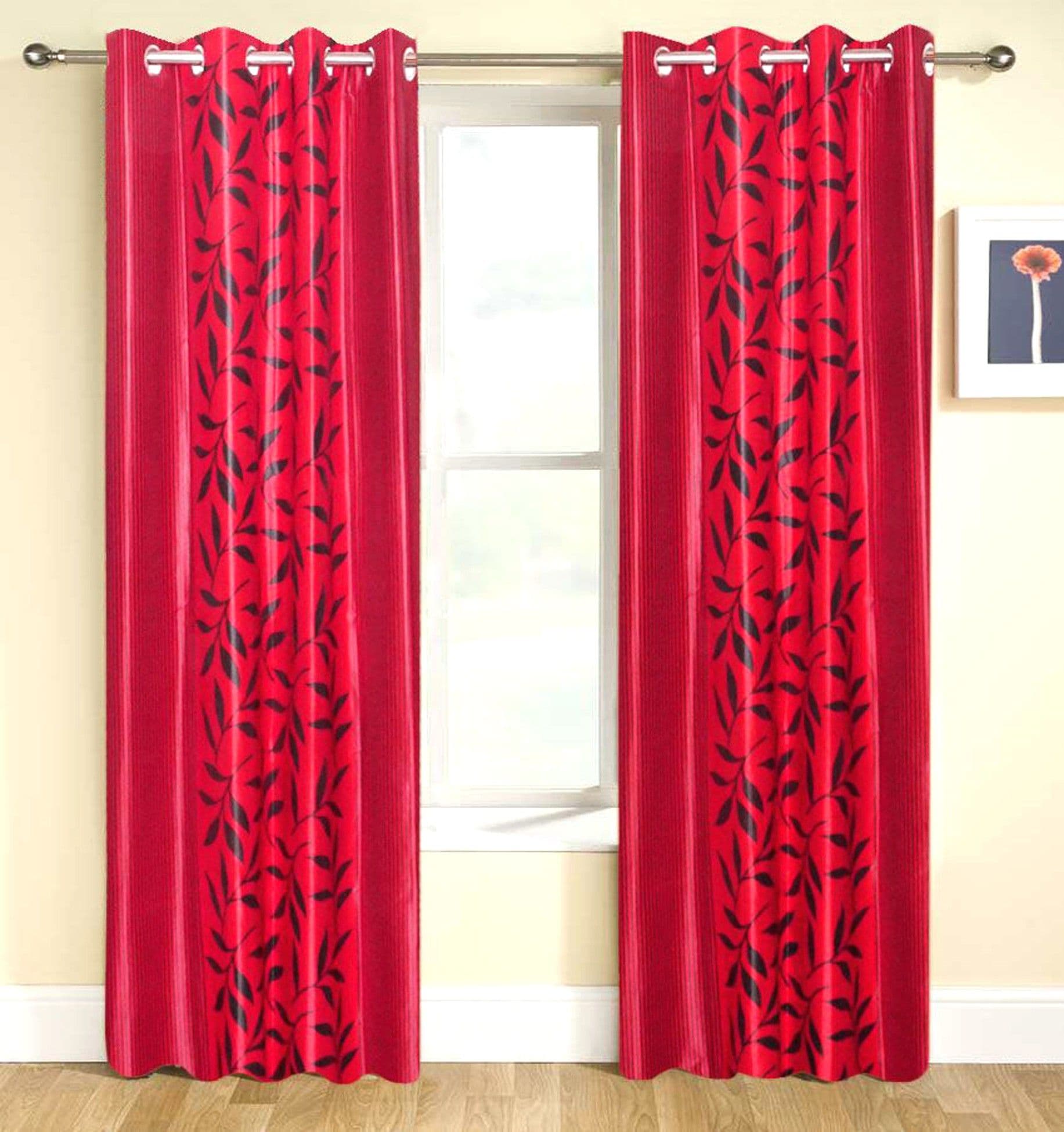 Home Fashion Gallery Polyester Red Floral Eyelet Door Curtain