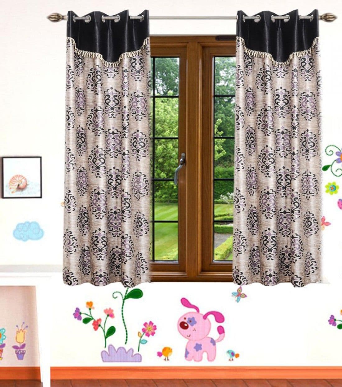 HomeeHub Polyester Multicolor Self Design Eyelet Window Curtain
