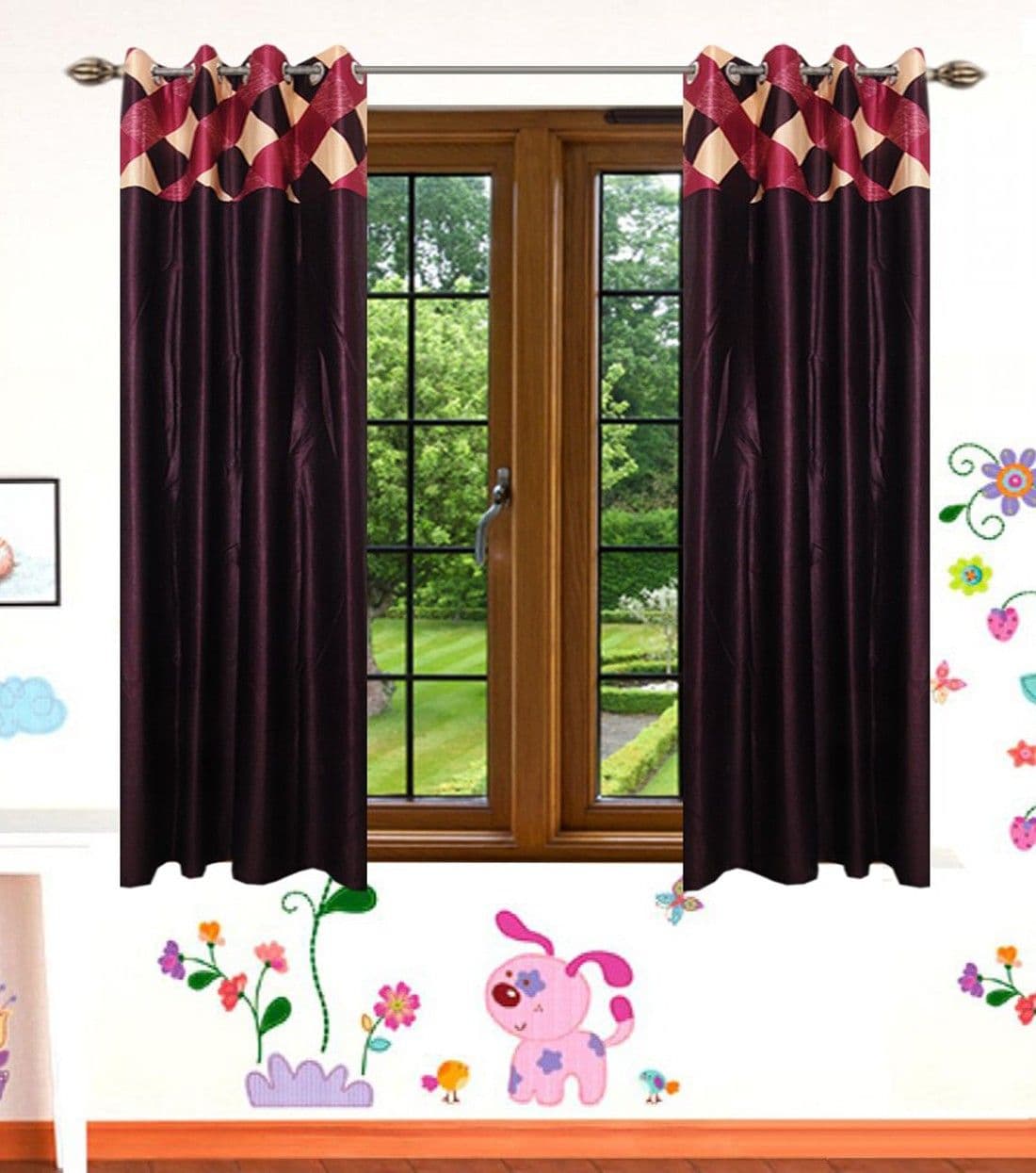 HomeeHub Polyester Multicolor Self Design Eyelet Window Curtain