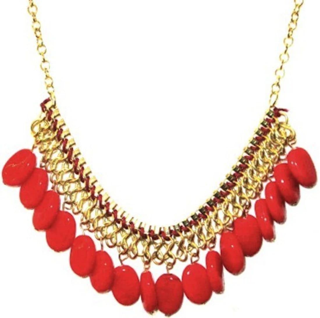 FashBlush Forever New Orange Bead & Chain Alloy Necklace
