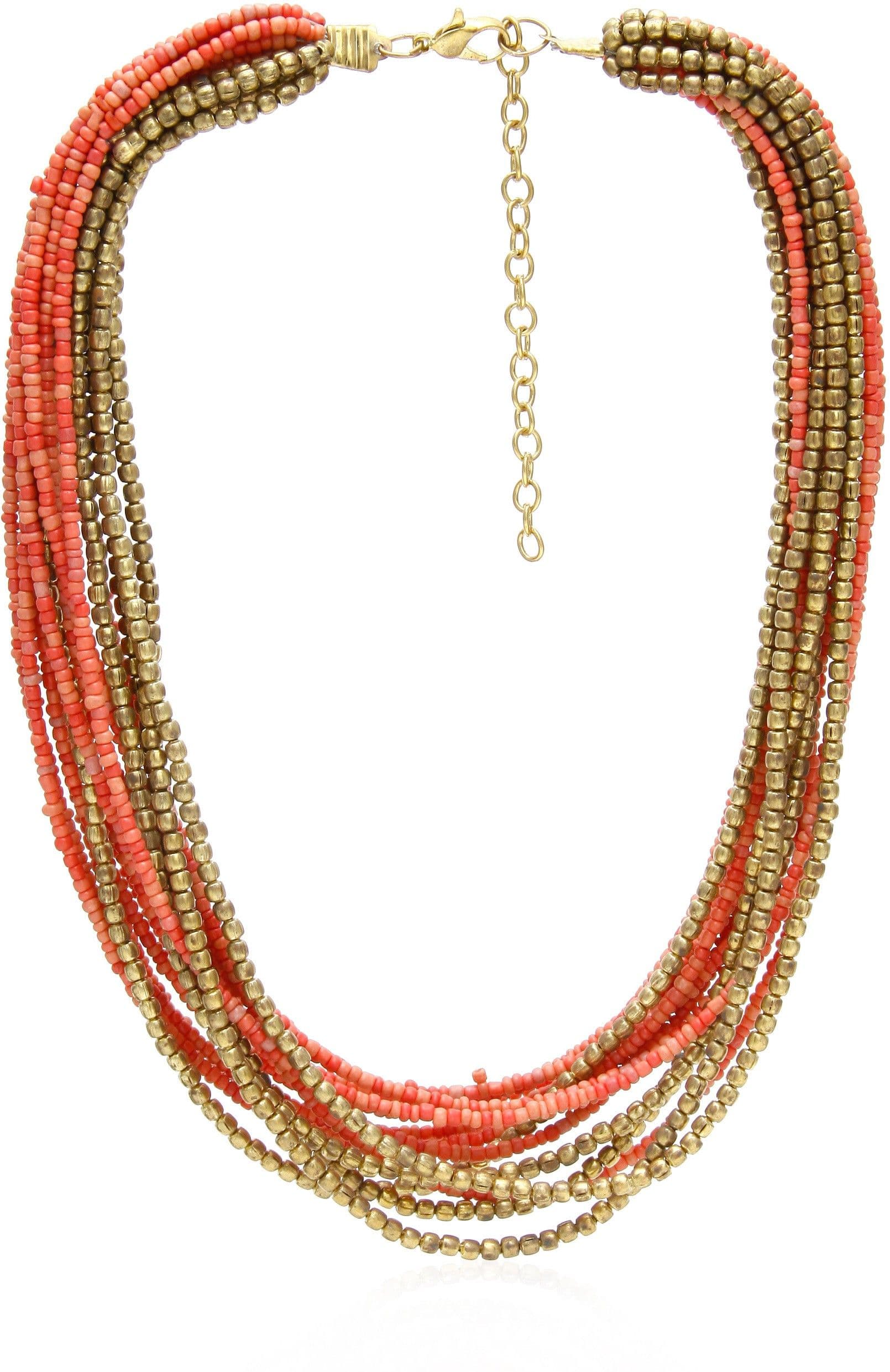 Galz4ever Red Brown Seed Bead Alloy Necklace