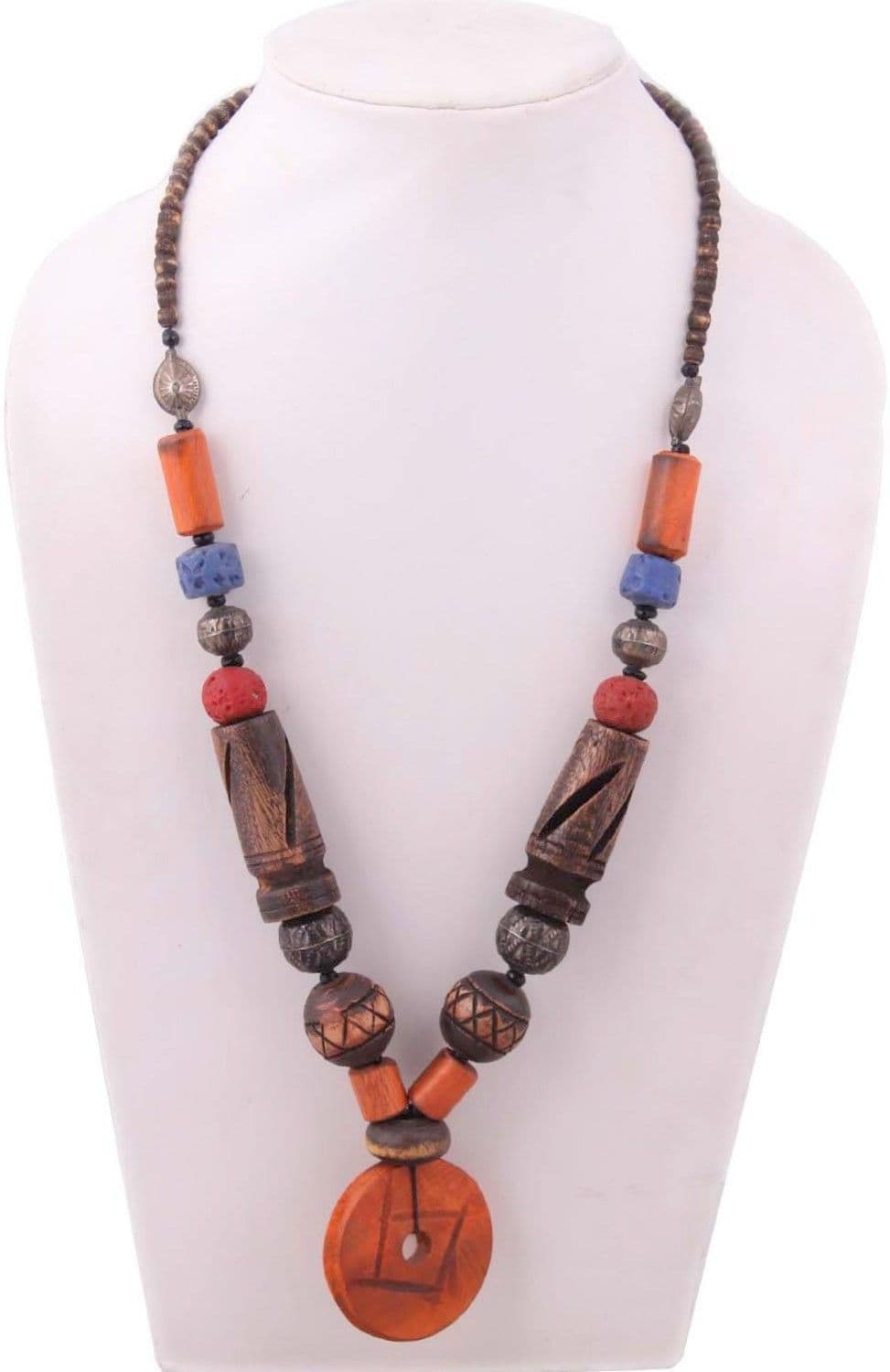Indian Charm Beads Wood, Bone Necklace