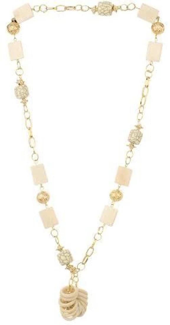 Fashionite A Very Stylish Plastic Bead With Golden Chain Metal Necklace