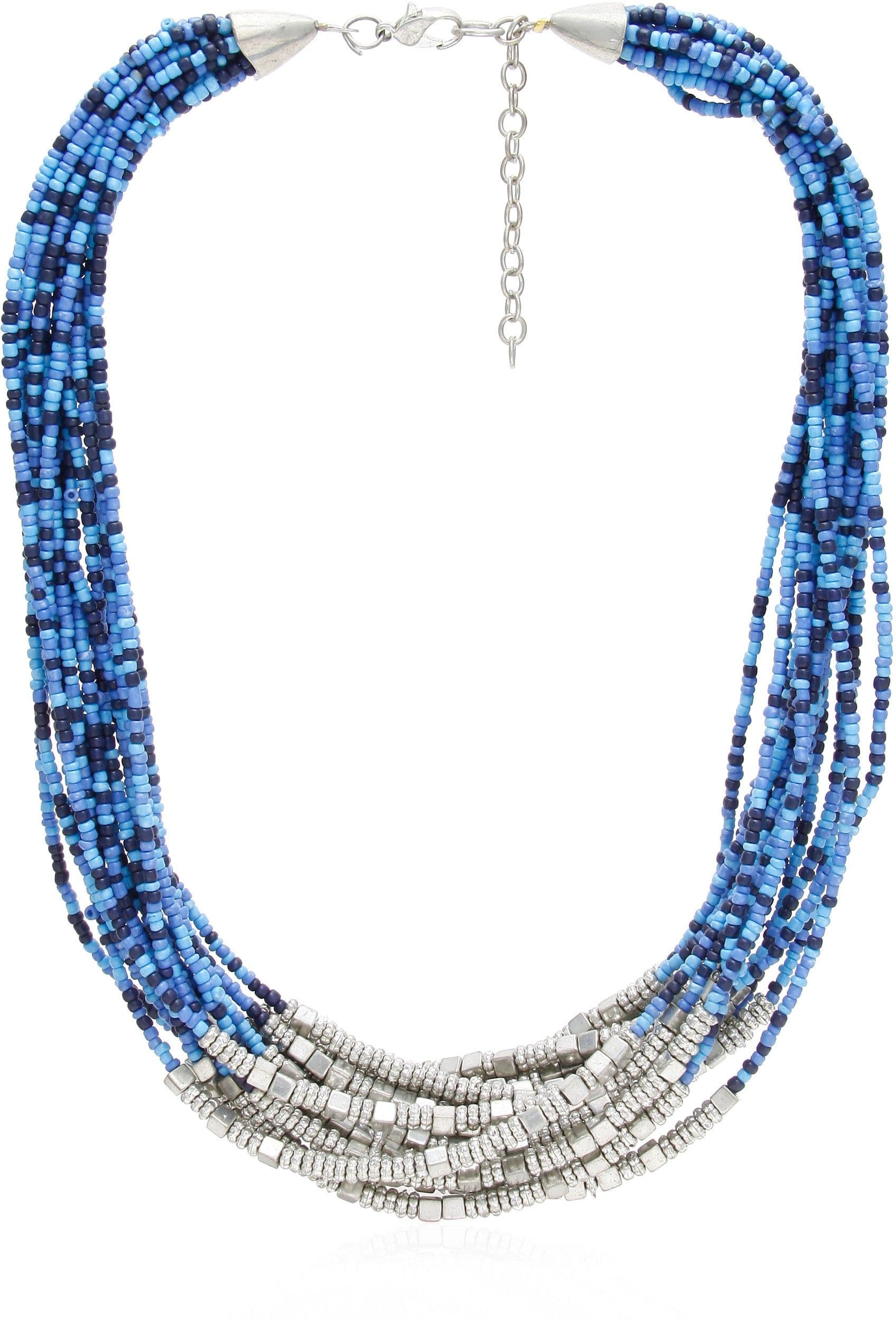 Galz4ever Blue & Silver Seed Bead Alloy Necklace