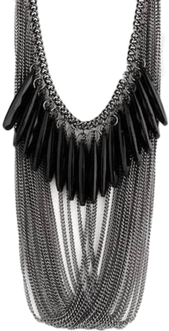 Jewel Touch Black Falling Beads Alloy Necklace