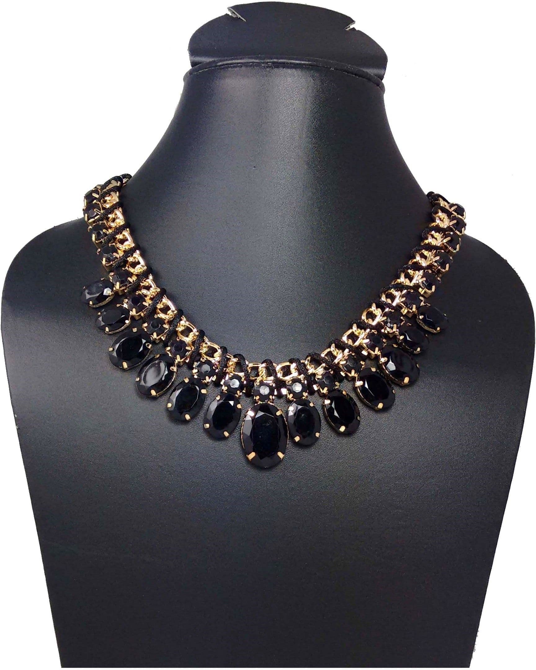 Hotpiper Classic Black Yellow Gold Plated Acrylic Necklace