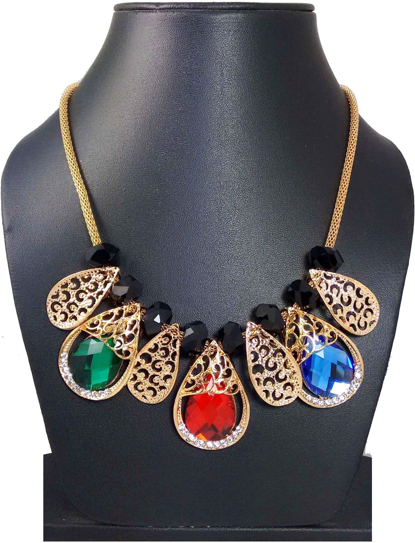 Hotpiper Classic Multicolor Cubic Zirconia, Crystal Yellow Gold Plated Acrylic Necklace