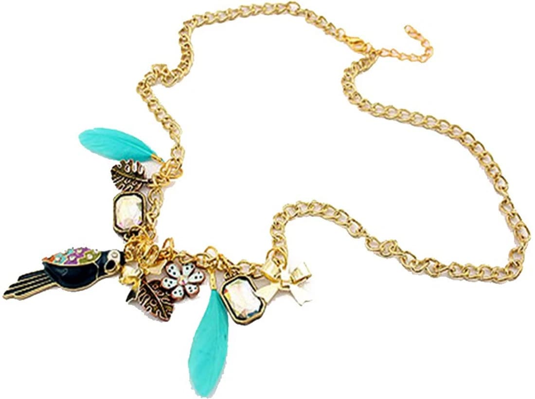 Jewel Touch Feather Bird Charm Alloy Necklace