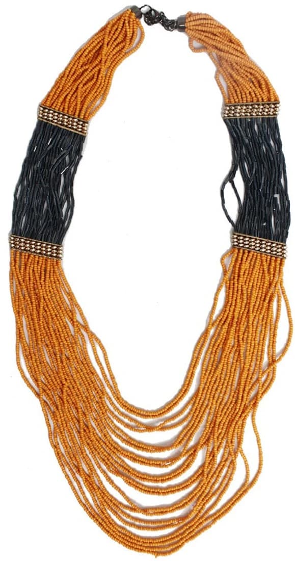 Joyeria Milan Orange And Black Beaded Resin Necklace