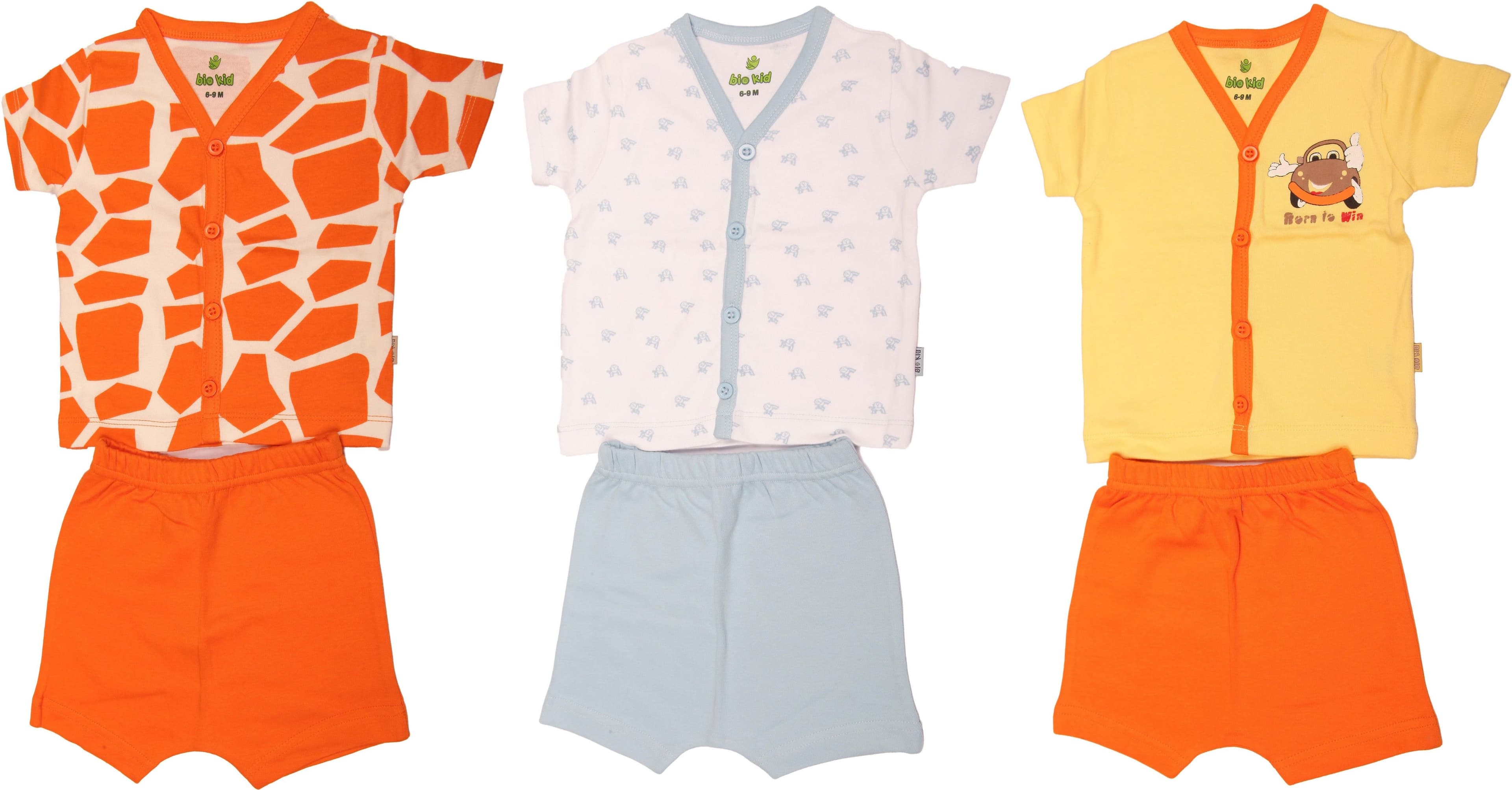 Bio Kid Infant Pyjama Set Baby Boy's Printed Multicolor Top & Shorts Set