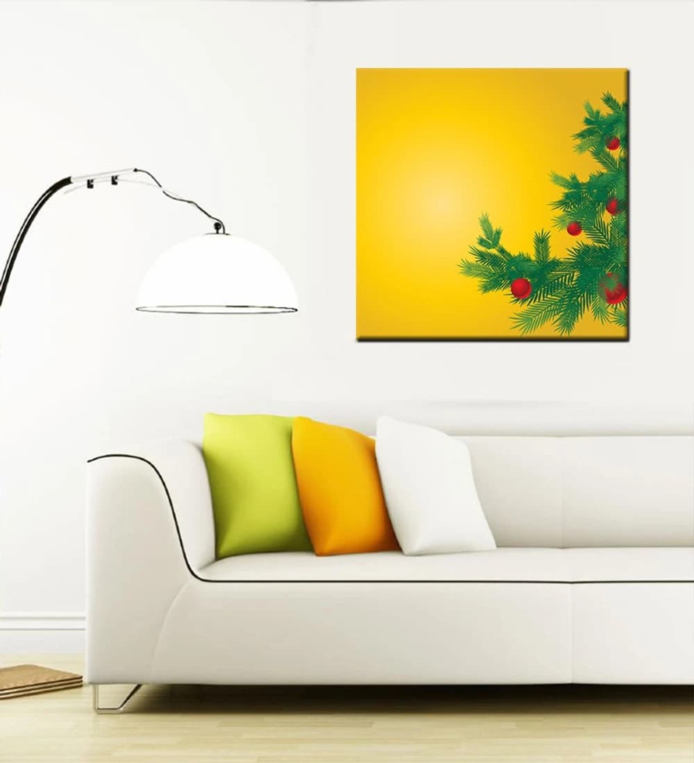 Tallenge Christmas Collection - Christmas Tree With Yellow Background - Gallery Wrap Canvas Painting