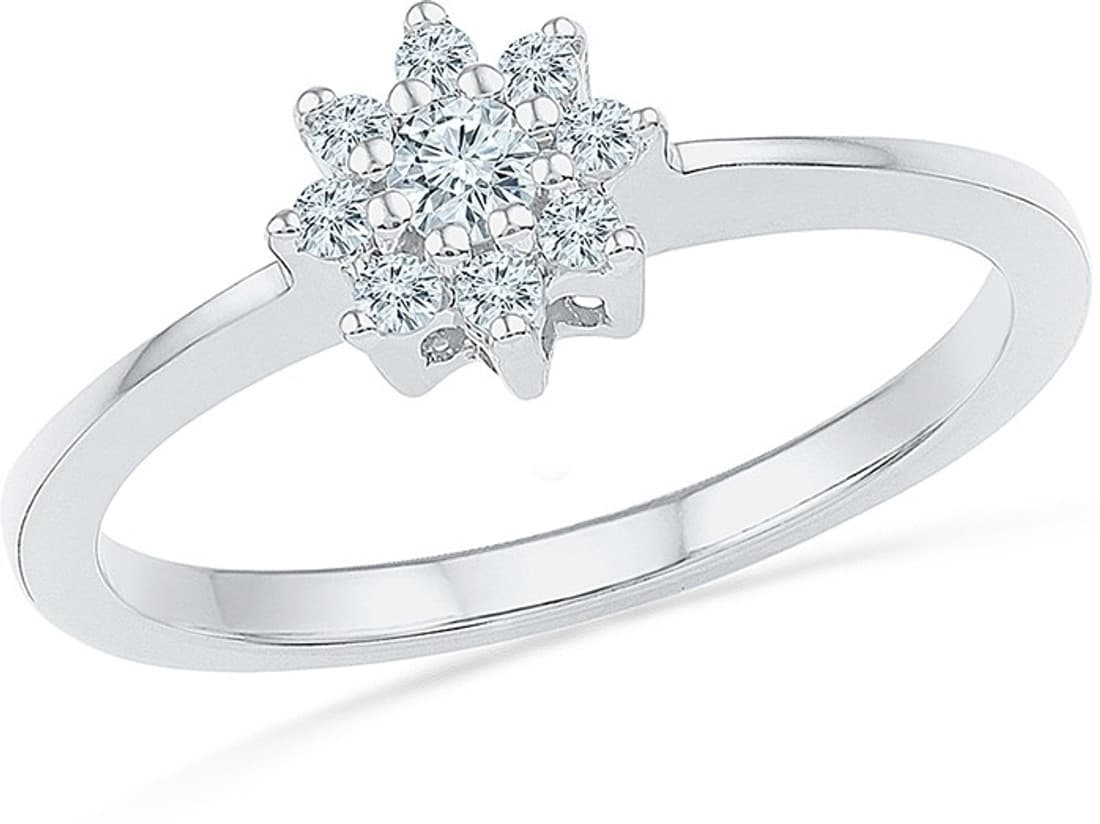 Radiant Bay Flower Focused White Gold Diamond 18 K Ring