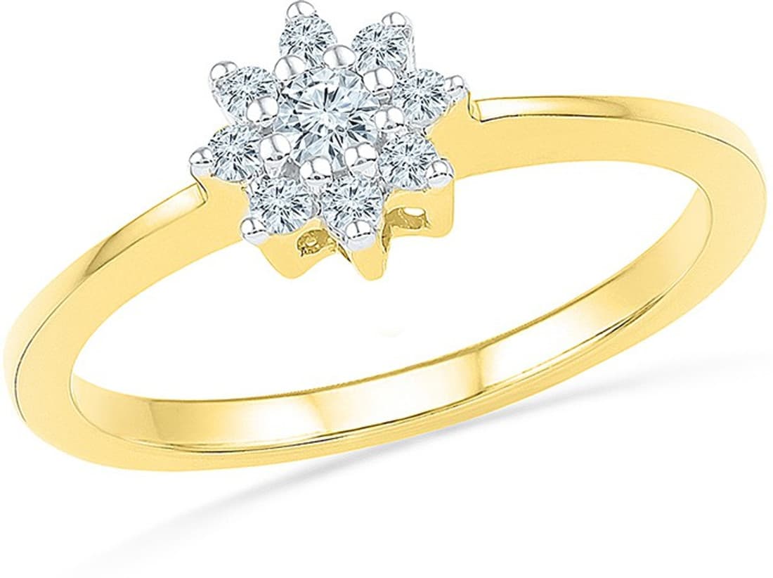 Radiant Bay Flower Focused Yellow Gold Diamond 18 K Ring