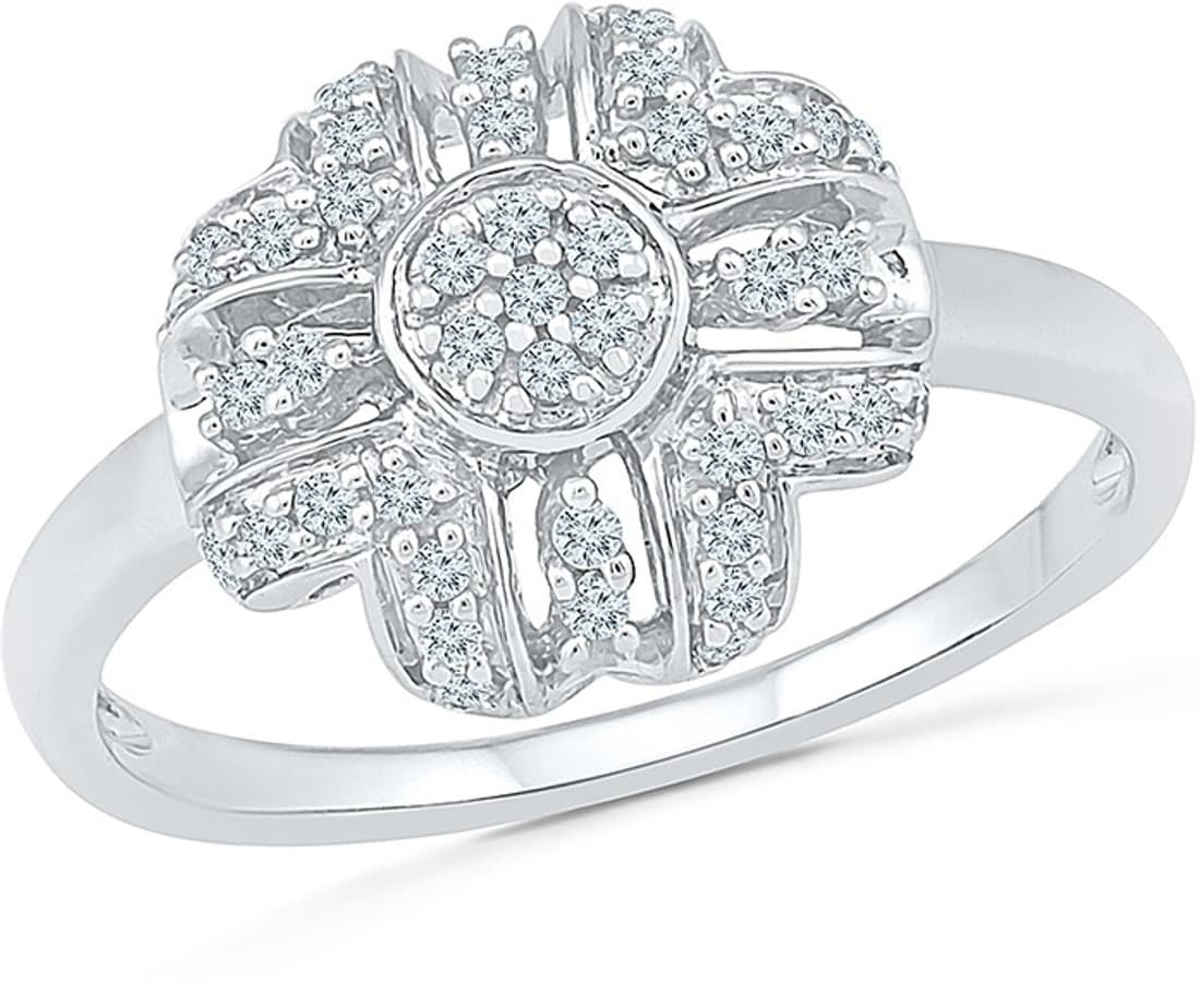 Radiant Bay Fancy Ornate White Gold Diamond 14 K Ring