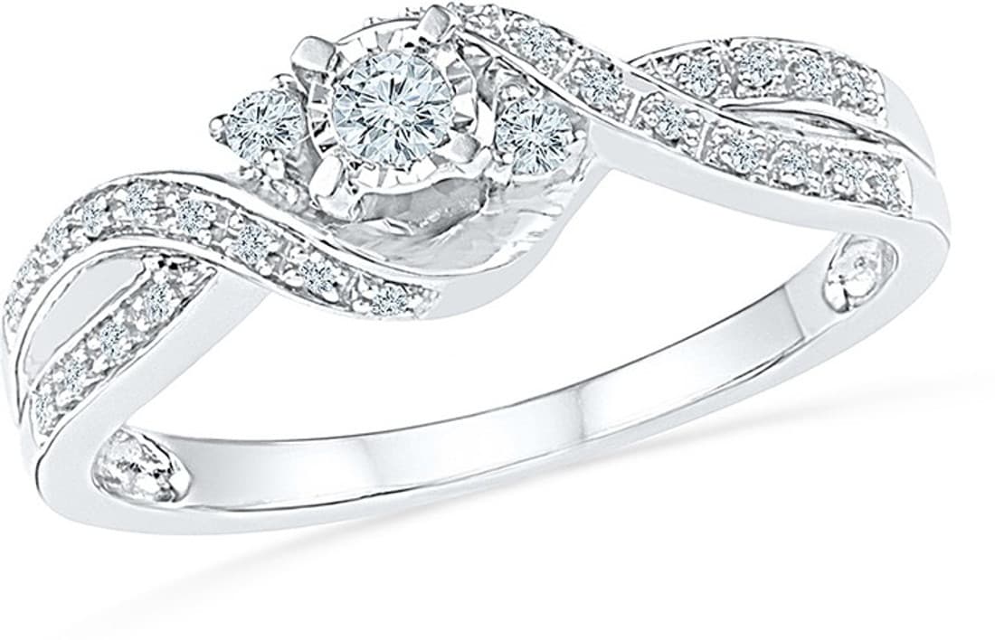 Radiant Bay Striking Three Stone White Gold Diamond 14 K Ring