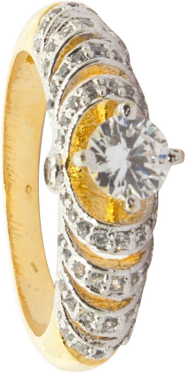 H E Creations Brass Cubic Zirconia Yellow Gold Ring