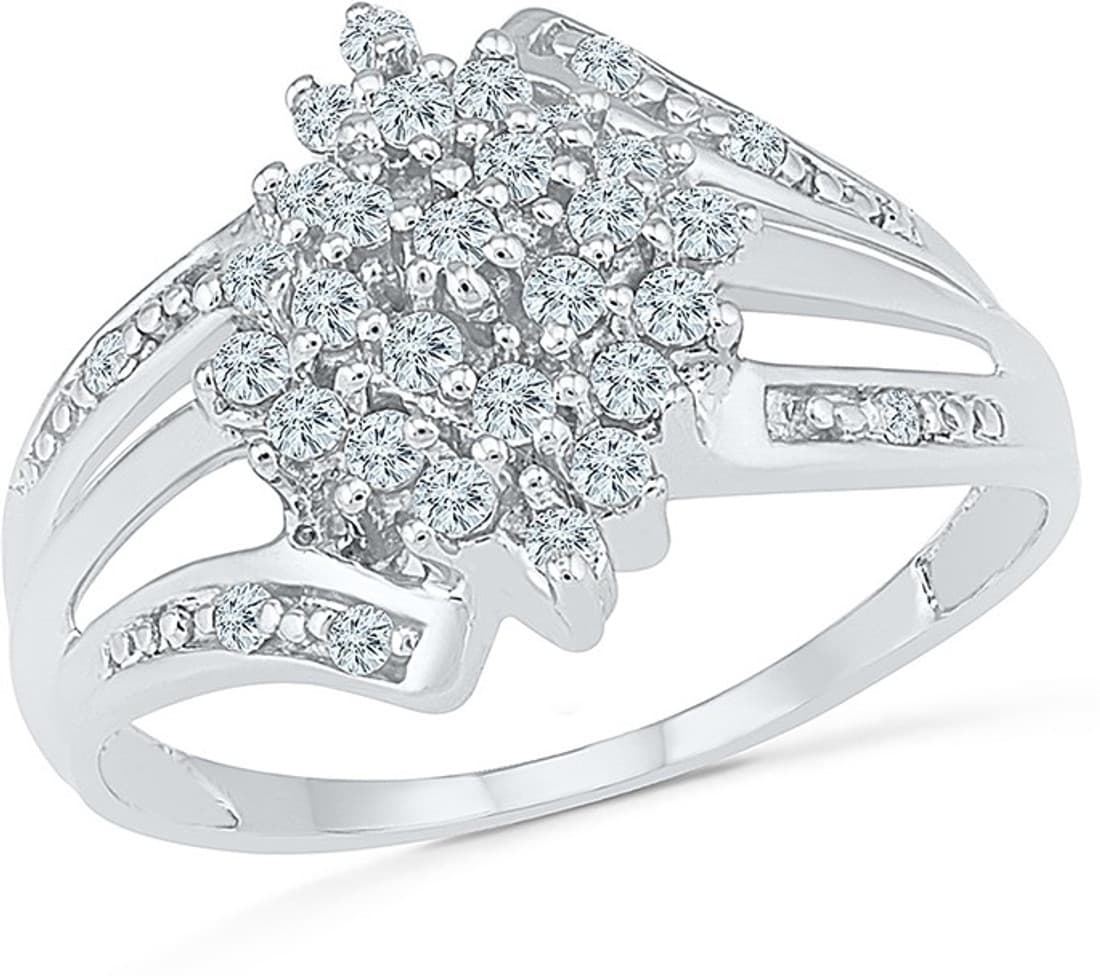 Radiant Bay Floral Enticement White Gold Diamond 14 K Ring